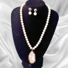 Lia Druzy Stone Pendant Set With Shell Mala and Earrings