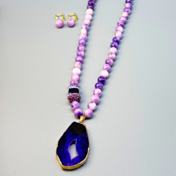 Mia Agate Pendant Set with Shell Pearl Mala & Italian lock