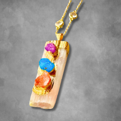 Zoe Navratan Pendant Chain - Elegant Brass Jewelry with Navratan stone