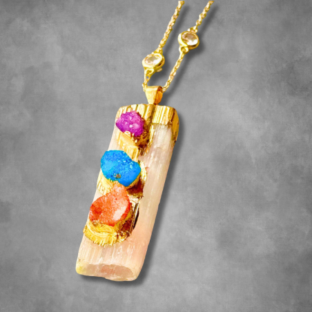 Zoe Navratan Pendant Chain - Elegant Brass Jewelry with Navratan stone