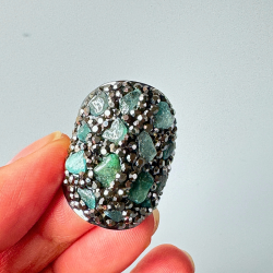 Elle Druzy Emerald Adjustable Ring | Natural Beauty and Modern Style