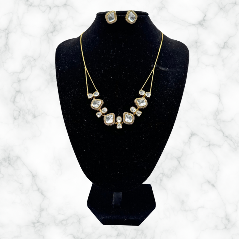 Kundan Mossanite Necklace Set : Radiant Elegance